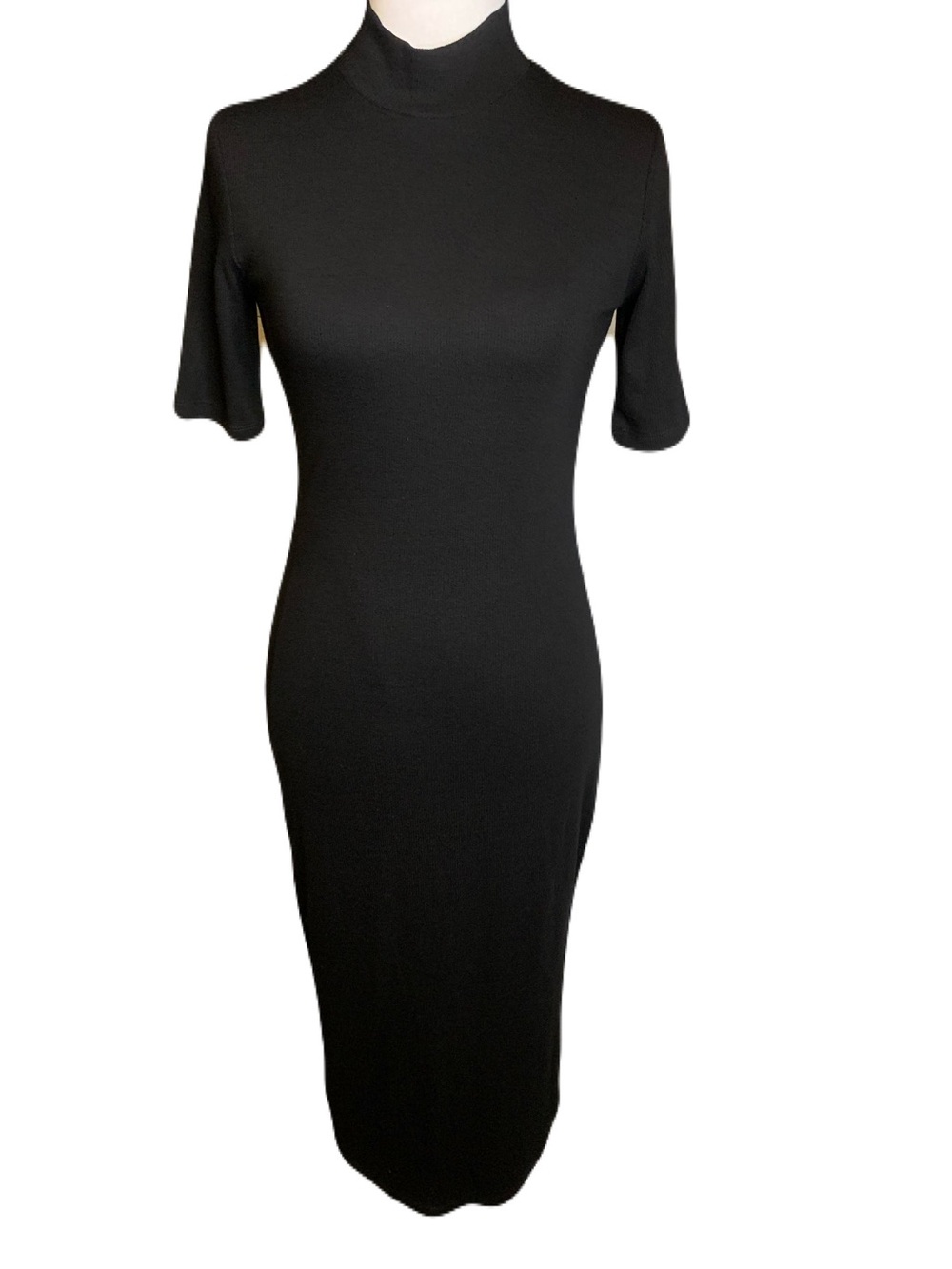 Marine Layer Womens Small Black Short-Sleeve Mock Neck Ribbed Midi Dress Nov ‘24